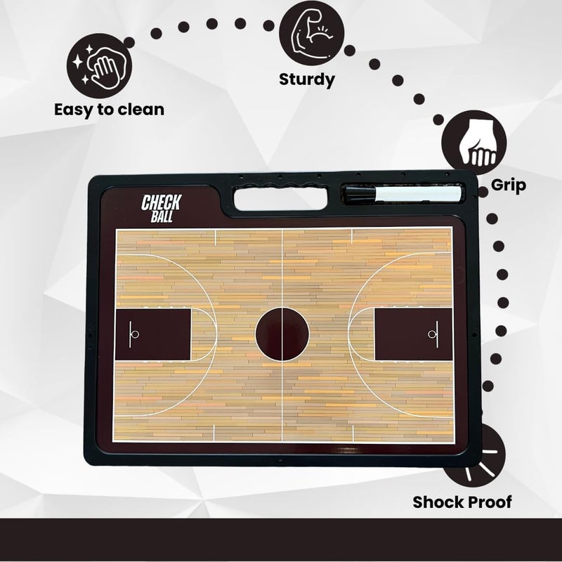 Check Ball Basketball Coaching Board | Double-Sided Premium Dry Erase Clipboard with Full & Half Court (16.5 X 12.5) & Pocket Size Eraser - Image 4